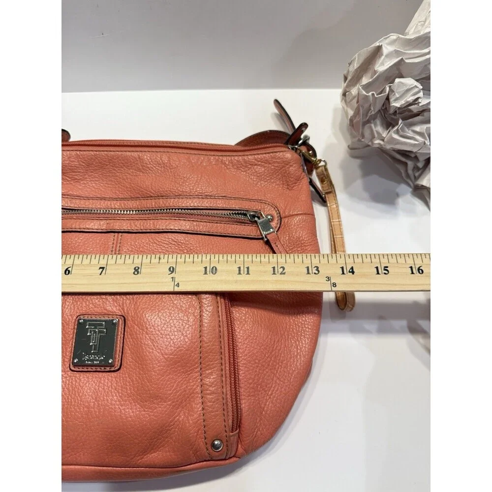 Tignanello Womens Hobo Orange Leather Shoulder Handbag Satchel Purse Pockets